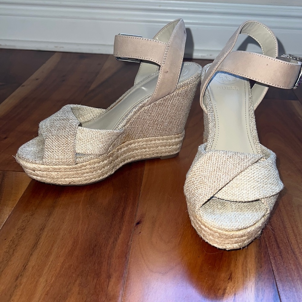 Guess Neutral canvas wedge sandals size 6 1/2